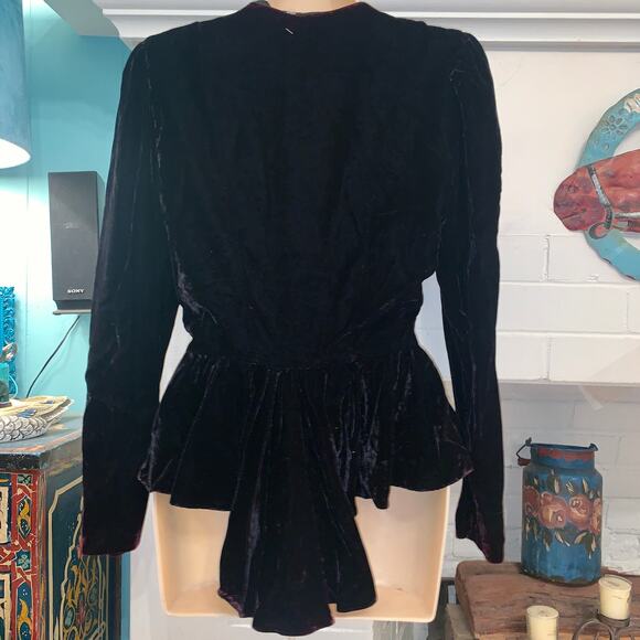 OUTSTANDING VINTAGE VELVET SEQUIN TRIM FITTED JACKET OR TOP EDWARDIAN - Picture 3 of 10